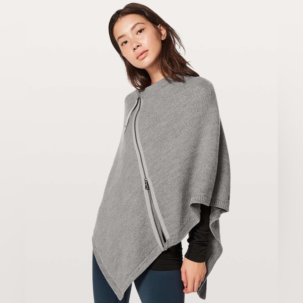Lululemon On The Go Poncho Heathered Core Medium Gray Merino Wool One Size